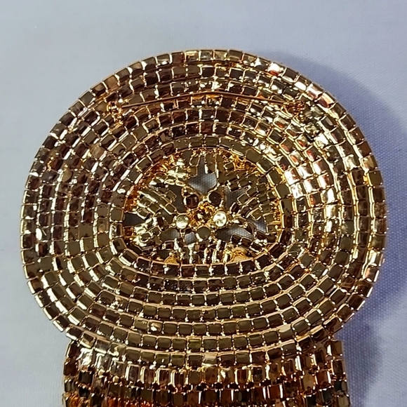 Large Statement Petal Flower Brooch Pin Yellow Gold Rhinestone Fringe New - Picture 5 of 13